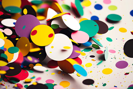 a close-up of a single piece of colorful confetti, with different shapes and textures., created with generative aiの素材
