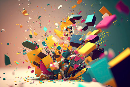 a close-up of a colorful confetti explosion, with floating pieces falling to the ground, created with generative aiの素材
