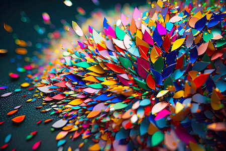 a close-up of a single piece of colorful confetti, with its intricate design and bright colors., created with generative aiの素材