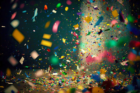 a flurry of colorful confetti falling during a new years eve celebration., created with generative aiの素材