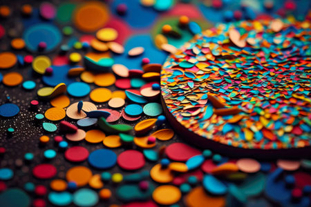 a close-up of a single colorful confetti piece, with intricate patterns and textures, created with generative aiの素材