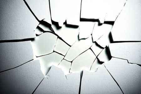 white square tile mosaic pattern on cracked glass background, created with generative aiの素材