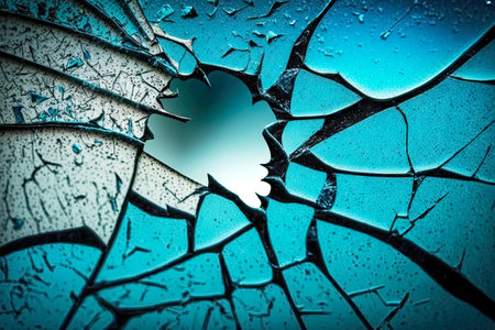 small thin broken crack on glass pattern in blue tones, created with generative aiの素材
