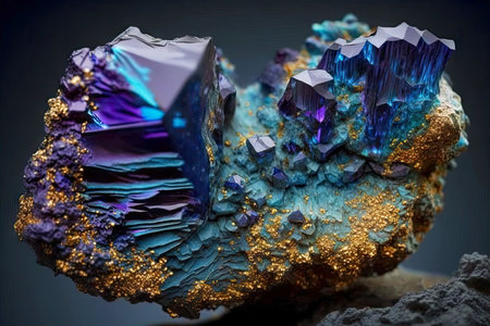 beautiful blue purple with gold streaks minerals, created with generative aiの素材