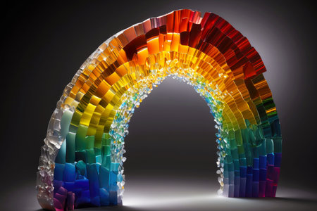 rainbow arch formed from large multi-colored crystals, created with generative aiの素材