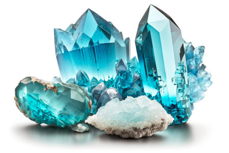 beautiful berlin blue quartz crystals isolated on white background, created with generative aiの素材
