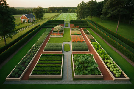 small patch of field with vegetable gardens for home gardening, created with generative aiの素材