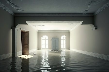 empty room flooded flat interior with high ceiling, created with generative aiの素材