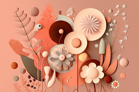 abstract cartoon with flowers on pastel pink tones, created with generative aiの素材