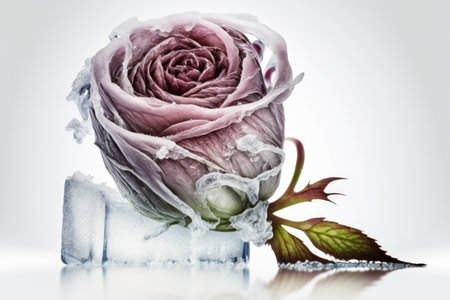 amazing natural creation in form of ice frozen rose on white background, created with generative aiの素材