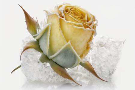 solitaire flower white yellow frozen rose isolated on white background, created with generative aiの素材