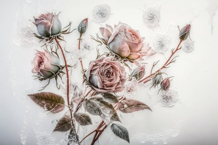 beautiful romantic bouquet of frozen rose with white background, created with generative aiの素材