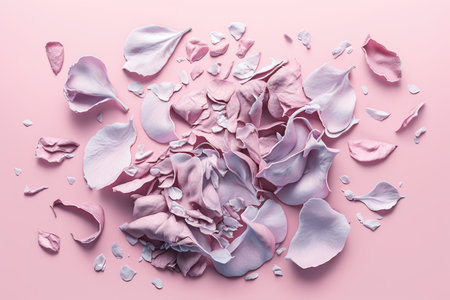 romantic frozen rose petals on pink background, created with generative aiの素材