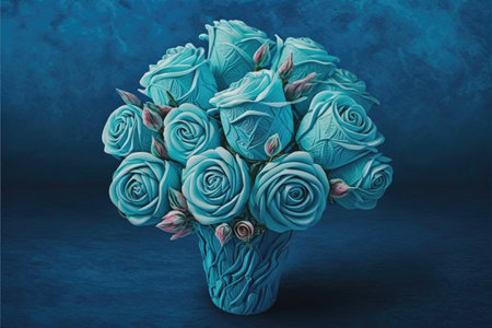 romantic gift in form of bouquet of frozen roses on blue background, created with generative aiの素材