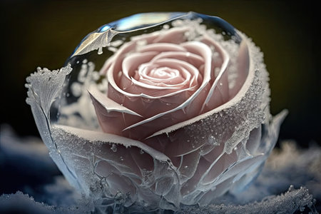 romantic gift for girlfriend beautiful christmas flower in form of frozen rose, created with generative aiの素材