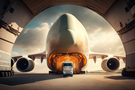 heavy cargo plane as futuristic transport of future and space, created with generative aiの素材