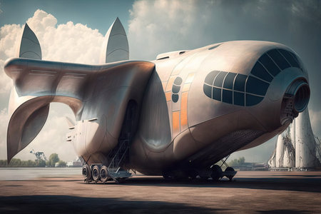 future cargo plane futuristic design with large wings, created with generative aiの素材