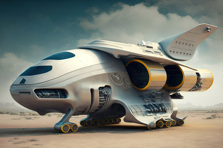 global aviation of future and fast cargo futuristic aircraft of plane of future, created with generative aiの素材