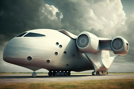large modern aircraft like futuristic cargo plane of future, created with generative aiの素材