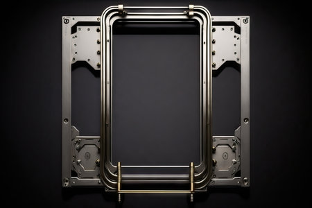 metal detector frame with metal parts on dark background, created with generative aiの素材