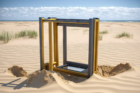 metal detector frame for excavations and search operations in sand, created with generative aiの素材