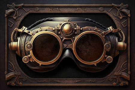 metal detector frame with dark goggles on brown background, created with generative aiの素材