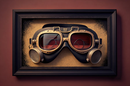 metal detector frame with dark goggles on brown background, created with generative aiの素材