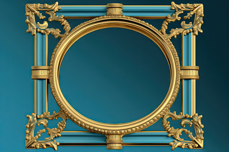 golden metal detector frame on blue background, created with generative aiの素材