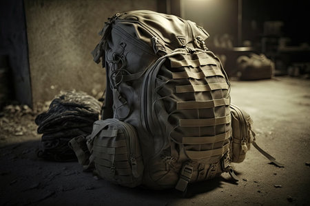 large military special forces backpack for ammunition and weaponry, created with generative aiの素材