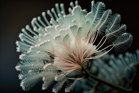 a close-up of a delicate mimosa flower, with its feathery petals and sweet fragrance, created with generative aiの素材