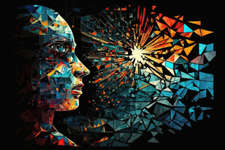 beautiful bright mosaic on dark background modern art collage, created with generative aiの素材