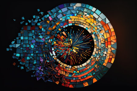 beautiful bright mosaic on dark background modern art collage, created with generative aiの素材