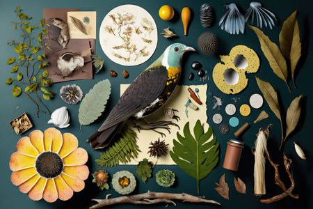 collage materials and objects from nature for composition of modern art collage, created with generative aiの素材