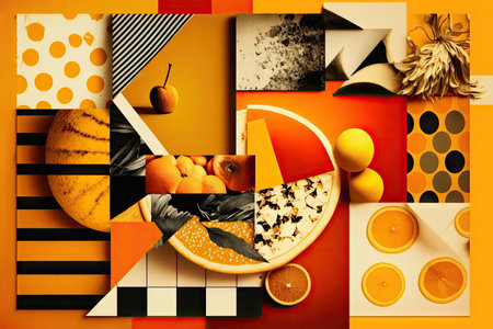 collage of yellow and orange colors in modern art collage background, created with generative aiの素材