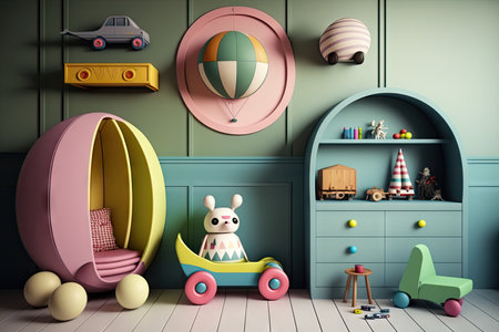 original childrens toys and accessories in modern child room, created with generative aiの素材