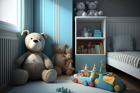 toddlers bedroom with toys in modern child room, created with generative aiの素材
