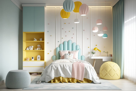 childrens room in light colors with modern furniture and accessories, created with generative aiの素材