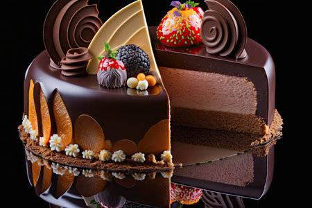 mousse cakes chocolate cake with decorations for dessert on black background, created with generative aiの素材