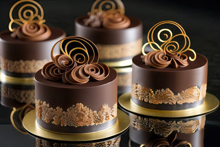 chocolate mousse cakes with sprinklings of chocolate curls, created with generative aiの素材