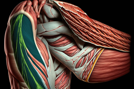 internal human body muscles fiber of arm close-up, created with generative aiの素材