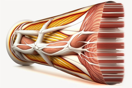 anatomy of human muscle fibers of arm isolated on white background, created with generative aiの素材