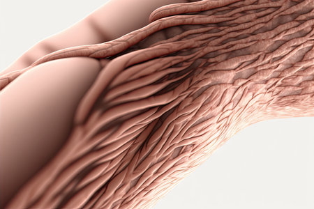 muscular fibres of arm in close-up on light background, created with generative aiの素材