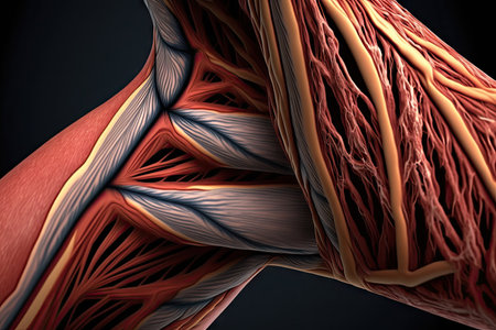 close-up with muscle fibers of arm veins, created with generative aiの素材