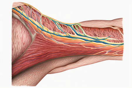 cross-section of arm with visible muscle fibers isolated on white background, created with generative aiの素材