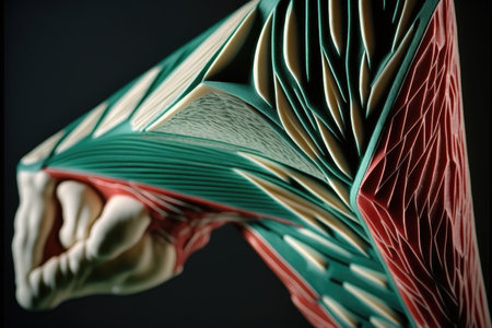 faceted model of muscle fibers of arm in close-up, created with generative aiの素材