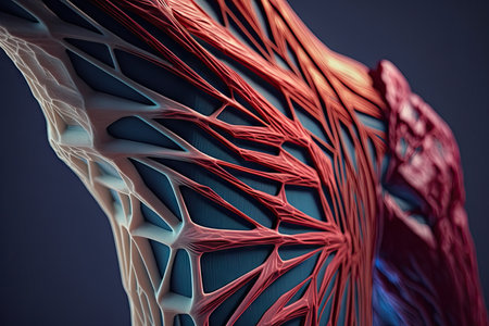 faceted model of muscle fibers of arm in close-up, created with generative aiの素材