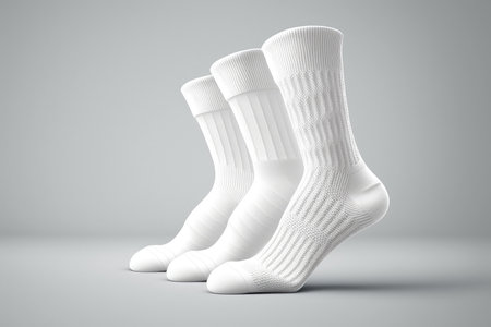 white set of socks for everyday use on light background, created with generative aiの素材