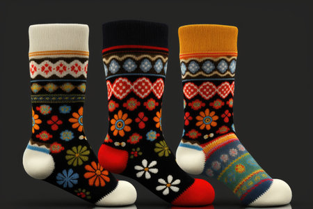 beautiful childrens socks with patterns for decorating clothes, created with generative aiの素材
