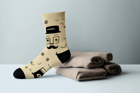 set of socks for adult man on light beige background, created with generative aiの素材
