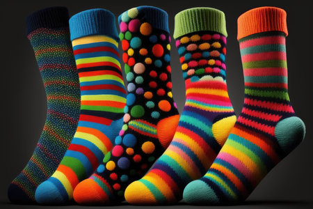 bright multicolored socks for decoration at textile design, created with generative aiの素材